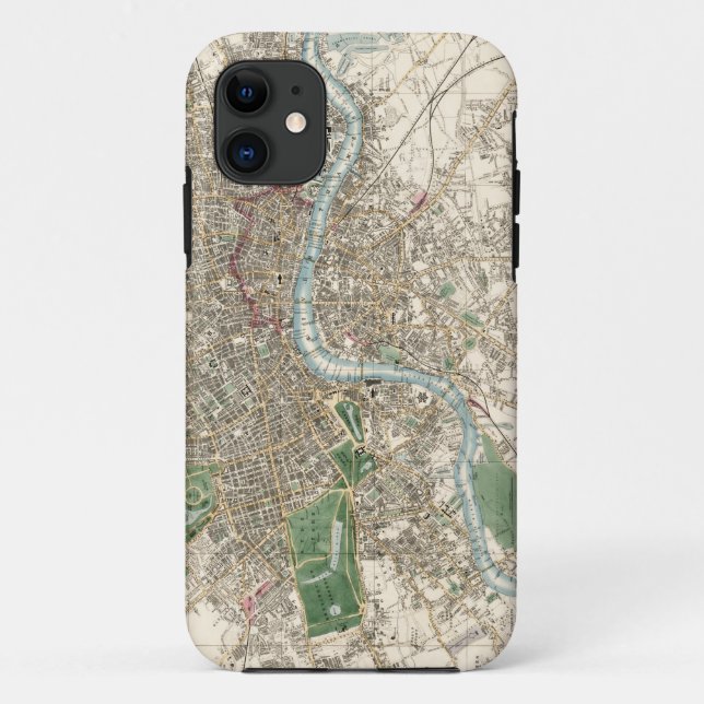 Capa Para iPhone 11 Mapa Antigo de Londres, Inglaterra (1853) (Verso)