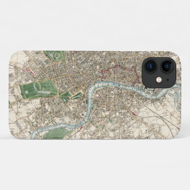 Capa Para iPhone 11 Mapa Antigo de Londres, Inglaterra (1853) (Verso (horizontal))