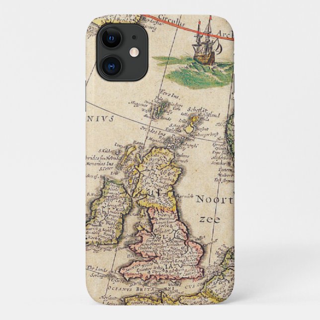 Capa Para iPhone 11 Mapa antigo do Reino Unido (Verso)