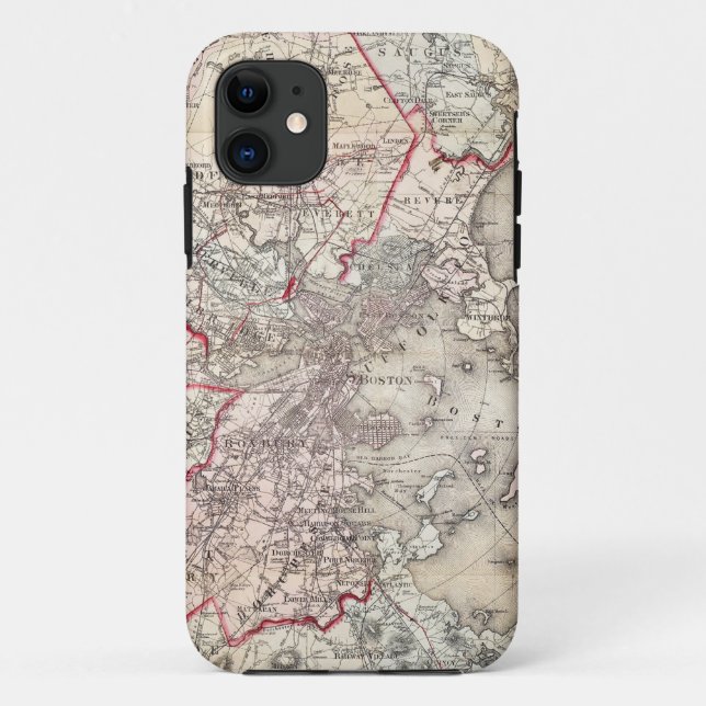 Capa Para iPhone 11 Mapa: Boston, 1883 (Verso)