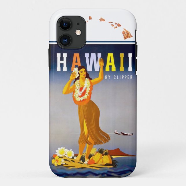 Capa Para iPhone 11 Mapa de Vintage Hawaii Hula Art Hawaiai Ilhas (Verso)