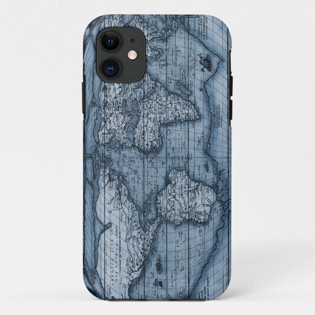Capa Para iPhone 11 Mapa do Mundo Antigo em Azul (Verso)