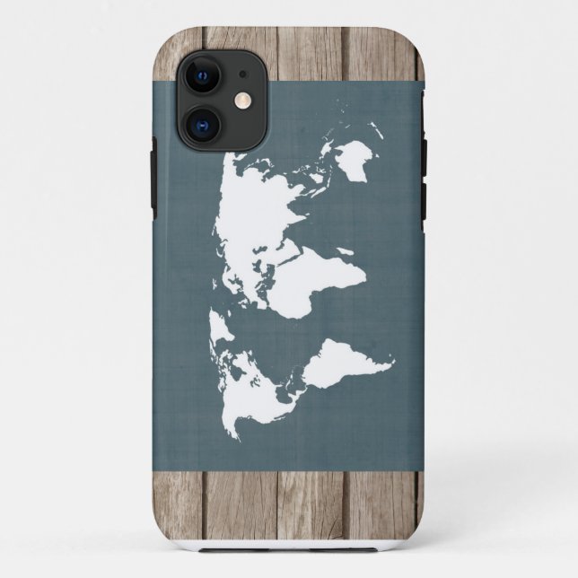 Capa Para iPhone 11 Mapa do mundo. azul e branco (Verso)