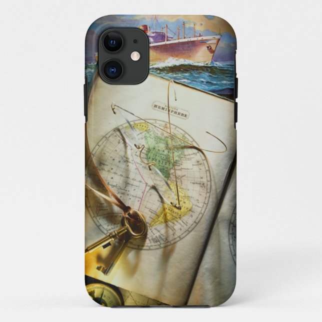 Capa Para iPhone 11 Mapa e compasso (Verso)