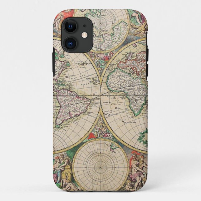 Capa Para iPhone 11 Mapa Mundial Antiquado (Verso)