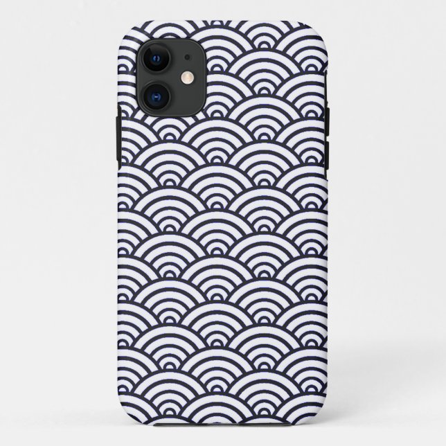 Capa Para iPhone 11 Mar de Seigaiha - Ondas Azuis Japonesas (Verso)