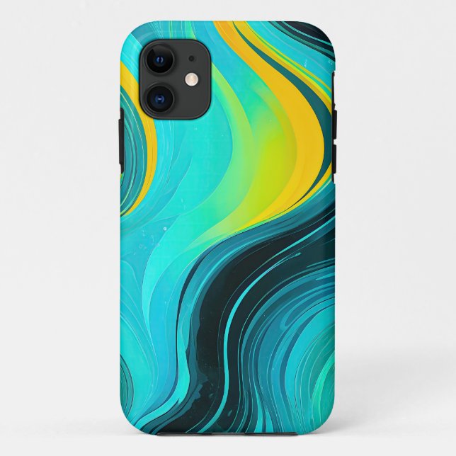Capa Para iPhone 11 "Marbella" Blue Yellow Swirings Waves (Verso)