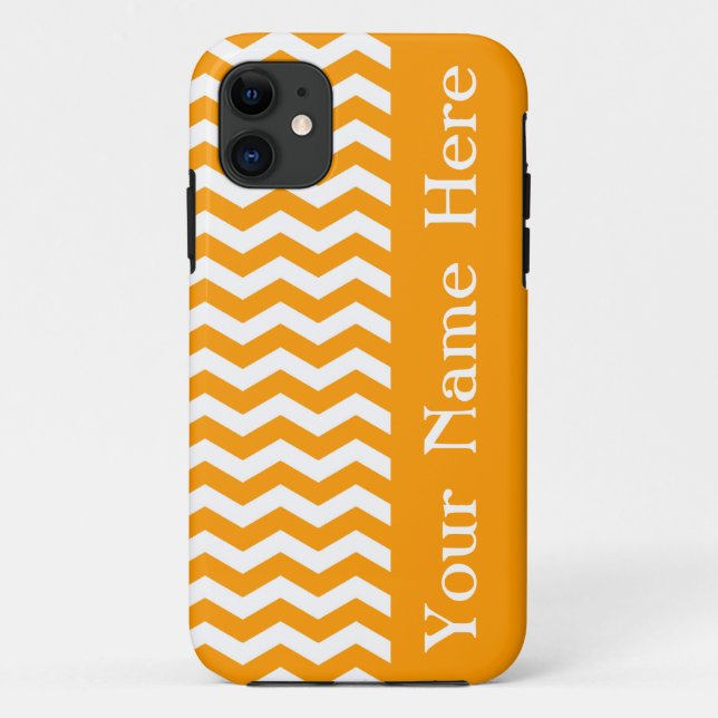 Capa Para iPhone 11 Marbella Orange Wave Chevron com nome (Verso)