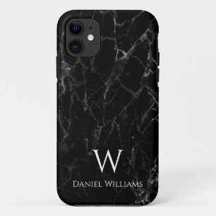 Capa Para iPhone 11 Marble Monograma Branco Nome Moderno Elegante
