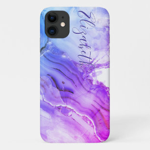 Capa Para iPhone 11 Marble Simulado Granito Azul Roxo