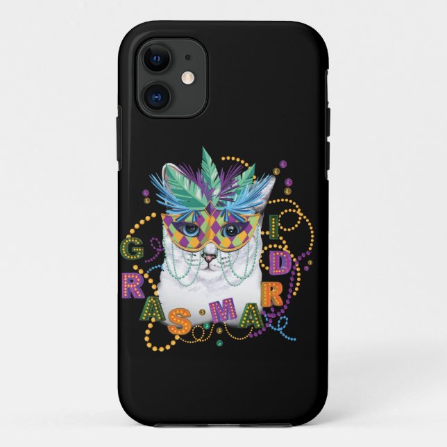 Capa Para iPhone 11 Mardi Gras Cat, Mardi Gras Engraçado (Verso)