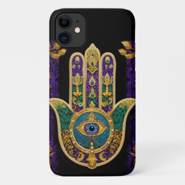 Capa Para iPhone 11 Mardi Gras Dourada Roxo Verde Arte Hamsas
