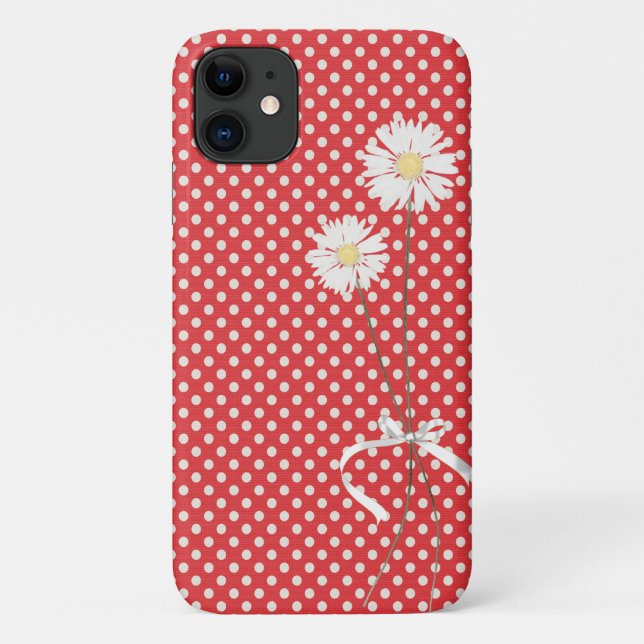 Capa Para iPhone 11 margarida em vermelho com bolinhas brancas (Verso)