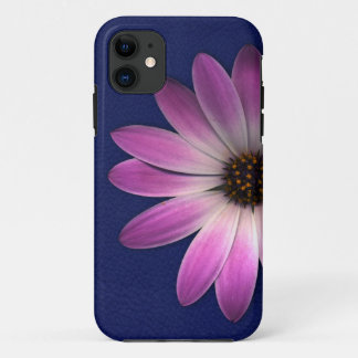 Capa Para iPhone 11 Margarida Magenta Rosa na Impressão de couro azul