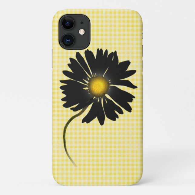 Capa Para iPhone 11 margarida negra brilhante em gingham (Verso)