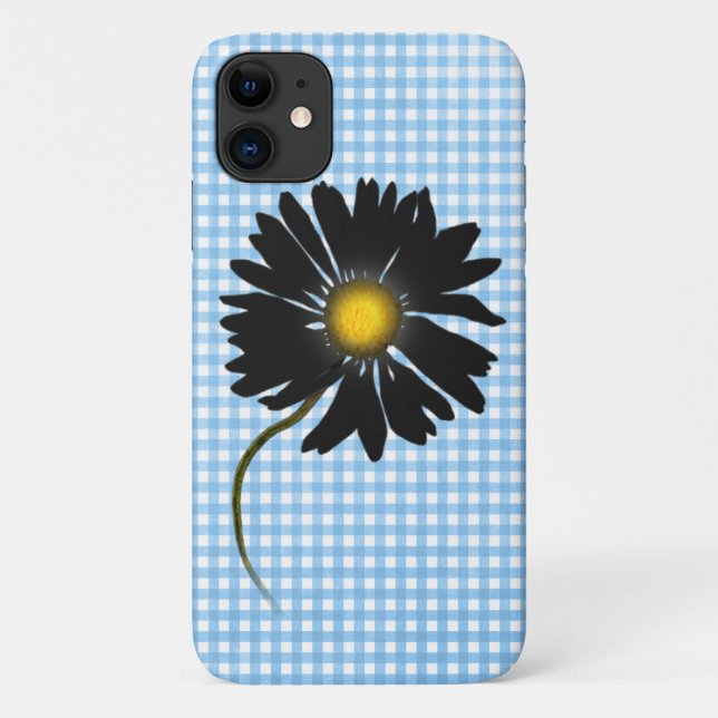 Capa Para iPhone 11 margarida negra brilhante em gingham (Verso)