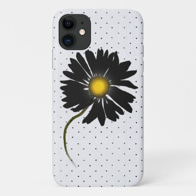 Capa Para iPhone 11 margarida negra brilhante em pontos (Verso)