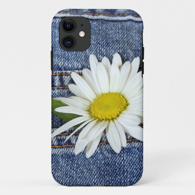 Capa Para iPhone 11 margarida no bolso de jean azul (Verso)