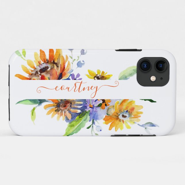 Capa Para iPhone 11 Margaridas aquarela personalizadas   (Verso (horizontal))