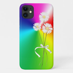 Capa Para iPhone 11 margaridas brancas com arco-íris