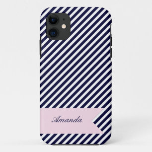 Capa Para iPhone 11 Marinho Azul e Stripes Brancas com Minúscula iPho