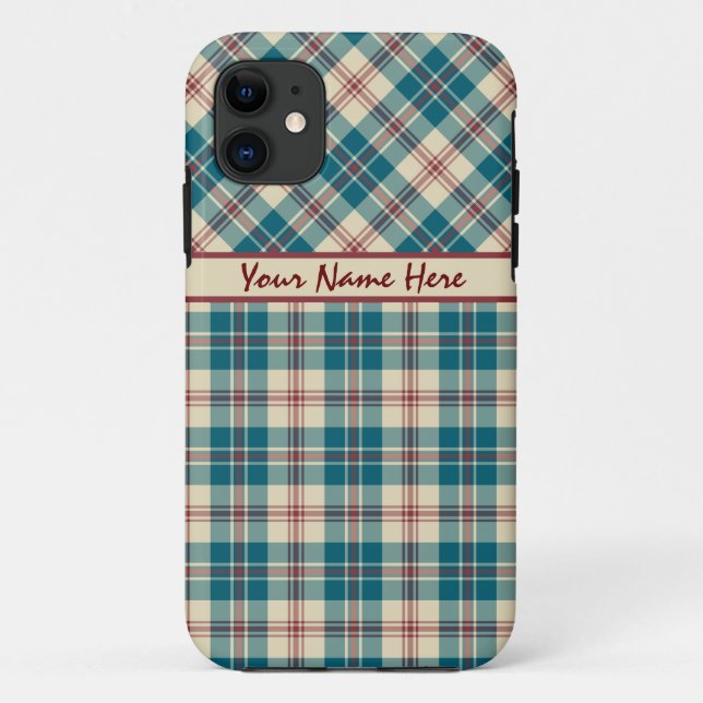 Capa Para iPhone 11 Marinho azul, vermelho profundo, Xadrez bege iPhon (Verso)