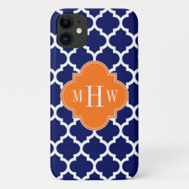Capa Para iPhone 11 Marinho Azul Wt Chevron Pumpkin Quatrefoil 3 Monog