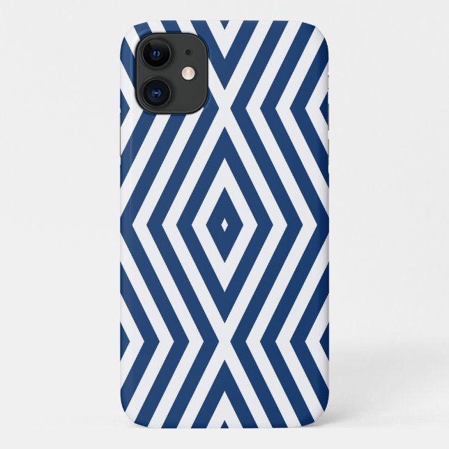 Capa Para iPhone 11 Marinho Blue Moods Diamond Chevrons (Verso)