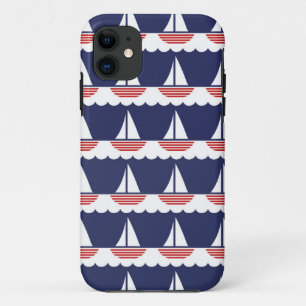 Capa Para iPhone 11 Marinho de padrão para veleiro náutico azul e verm