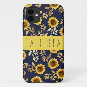 Capa Para iPhone 11 Marinho Dourado Amarelo Sunny Girassol Deixa Monog
