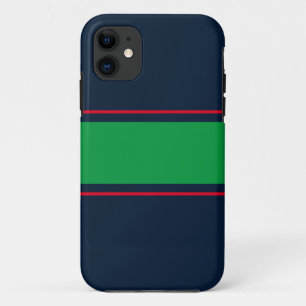 Capa Para iPhone 11 Marinho Escuro Elegante Banda Verde Pinstripes Ver