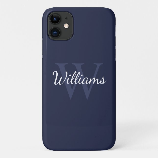 Capa Para iPhone 11 Marinho personalizado Monograma e Nome Azul (Verso)