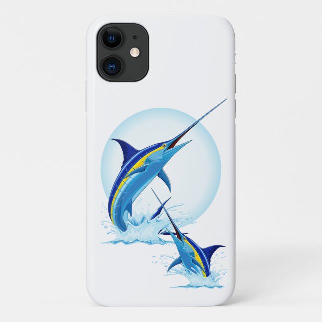 Capa Para iPhone 11 Marlin Azul Saltando do Oceano (Verso)