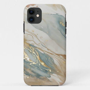 Capa Para iPhone 11 Mármore Abstrato de cor d'água bege azul