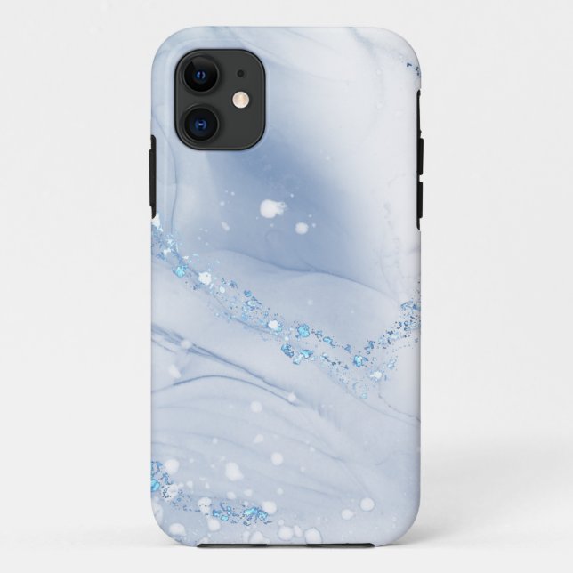Capa Para iPhone 11 Mármore Azul Empoeirado de Pedra Moderna (Verso)