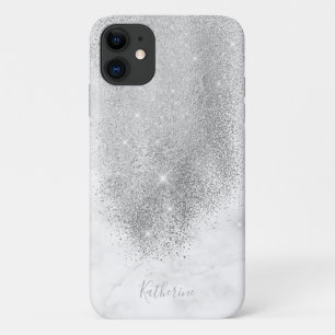 Capa Para iPhone 11 Mármore branco brilhante prateado personalizado el