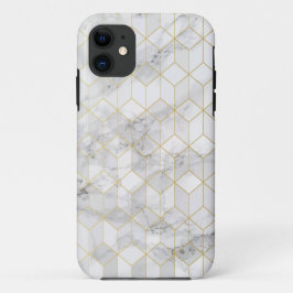 Capa Para iPhone 11 Mármore branco com teste padrão Dourado do cubo