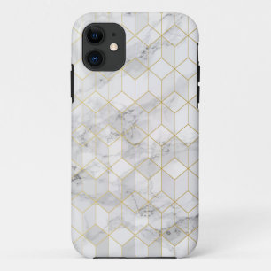 Capa Para iPhone 11 Mármore branco com teste padrão Dourado do cubo
