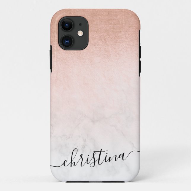 Capa Para iPhone 11 Mármore branco de ouro de cobre com gradiente mode (Verso)