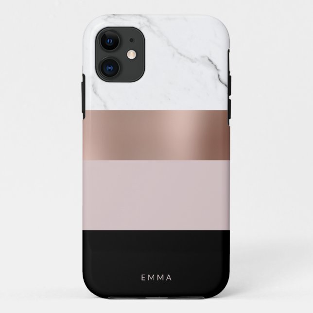 Capa Para iPhone 11 Mármore branco de ouro de rosas personalizadas ele (Verso)