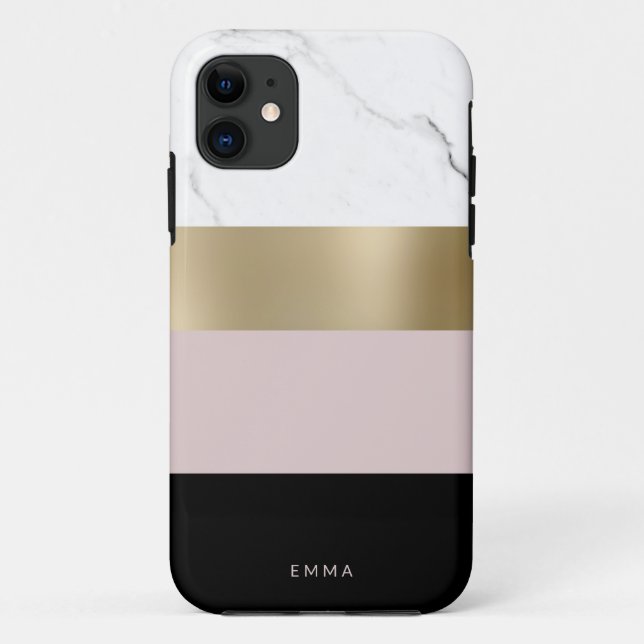 Capa Para iPhone 11 Mármore branco de ouro personalizado elegante (Verso)