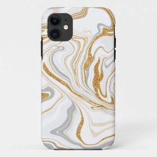 Capa Para iPhone 11 Mármore Branco, Dourado e Cinza, Como Rochas, Art