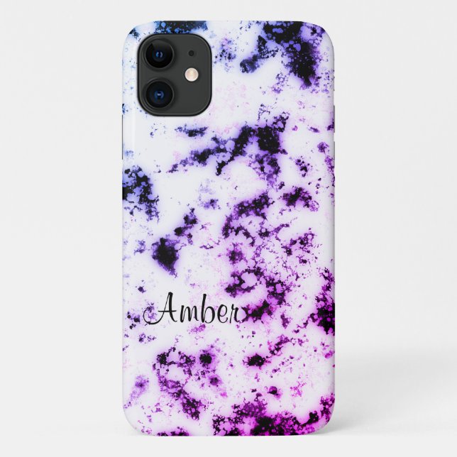 Capa Para iPhone 11 Mármore Branco Preto Azul Rosa Roxo Tinta Salpico (Verso)