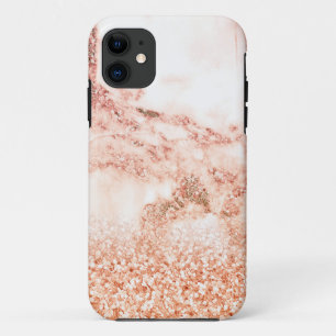Capa Para iPhone 11 Mármore de glitter amarelo-rosa