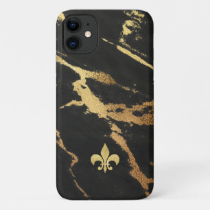 Capa Para iPhone 11 Mármore Preto Dourado com Fleur de lis