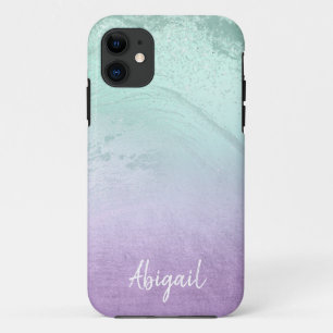 Capa Para iPhone 11 Mármore roxo e relâmpago de menta moderno