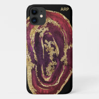 *~* Maroon Burgundy Wine Agate Gliter Dourado