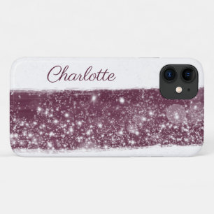 Capa Para iPhone 11 Maroon Red Glitter Name Streak