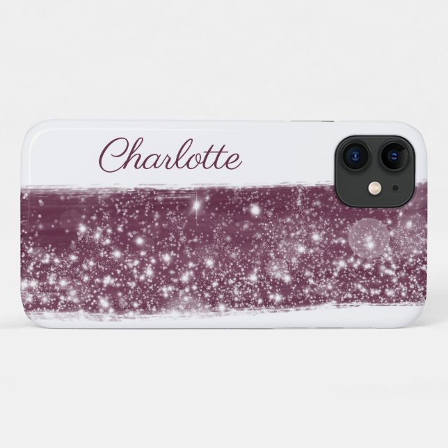 Capa Para iPhone 11 Maroon Red Glitter Name Streak (Verso (horizontal))