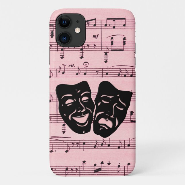 Capa Para iPhone 11 Máscaras de Música e Teatro Rosa (Verso)